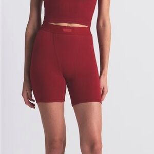 SKIMS Red Ribbed Bike Shorts